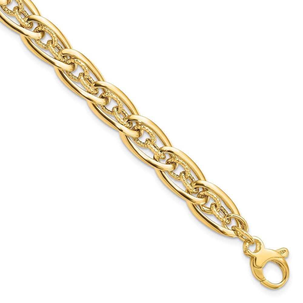 14k Yellow Gold Polished &amp; D/C Graduated Fancy Chain Bracelet, 8 Inch, Item B13476 by The Black Bow Jewelry Co.