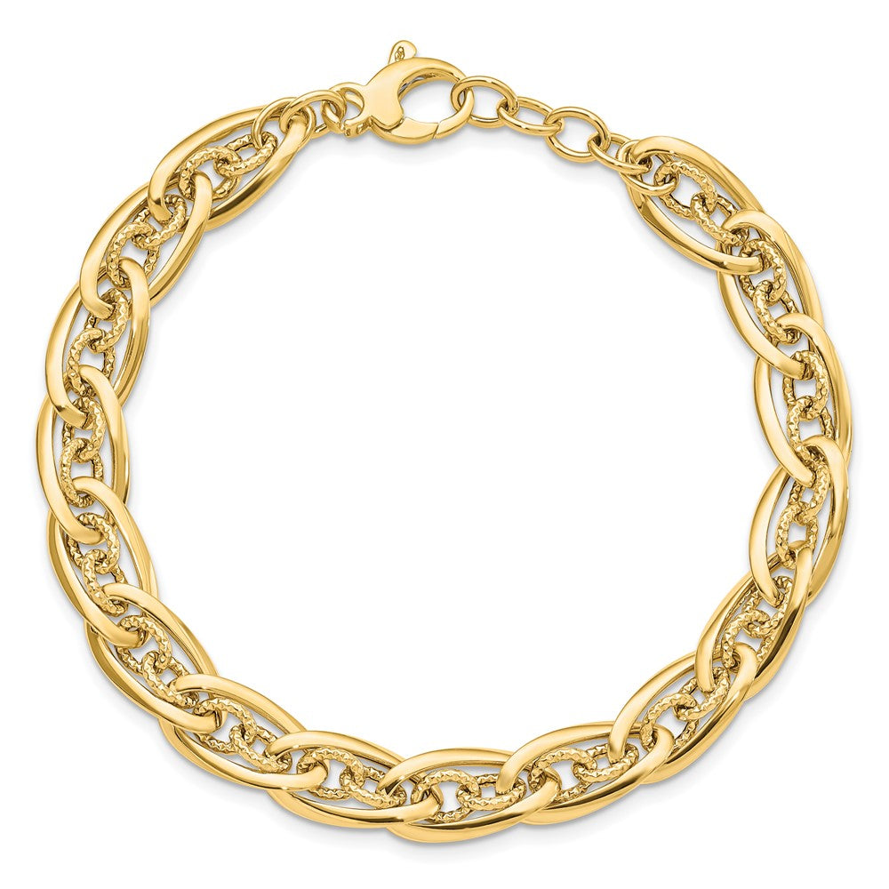 Alternate view of the 14k Yellow Gold Polished &amp; D/C Graduated Fancy Chain Bracelet, 8 Inch by The Black Bow Jewelry Co.
