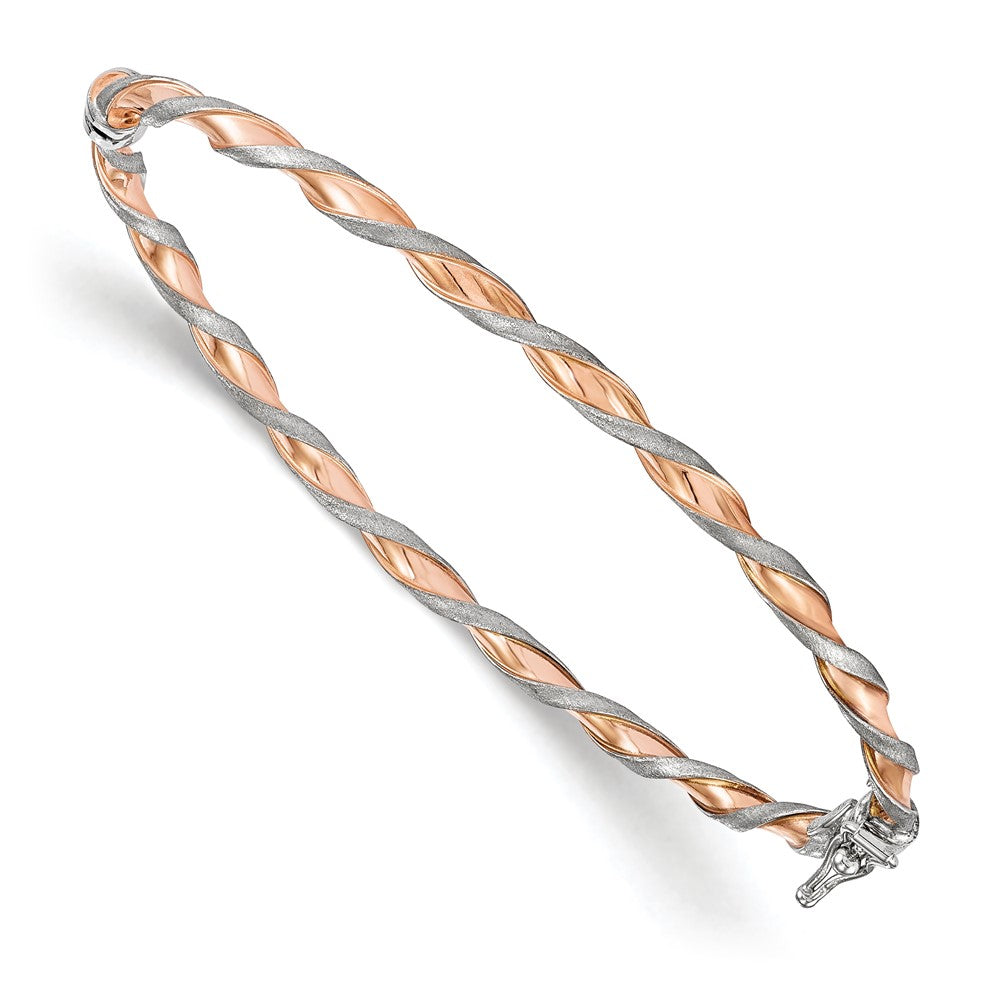 3mm 14k White Gold &amp; Rose Gold Tone Twisted Hinged Bangle Bracelet, Item B13504 by The Black Bow Jewelry Co.