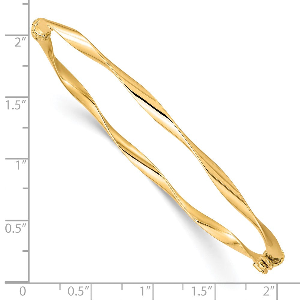 Alternate view of the 3mm 10k Yellow Gold Polished Twisted Hinged Bangle Bracelet by The Black Bow Jewelry Co.