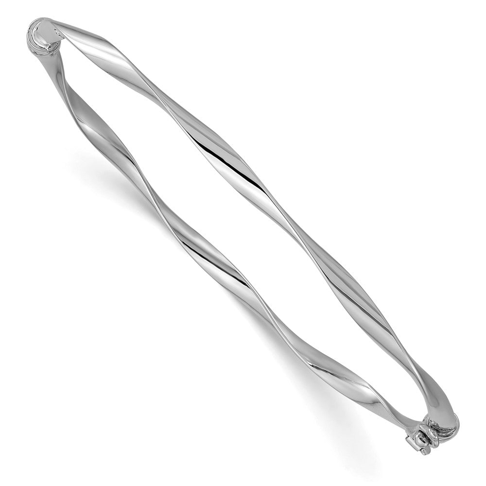 3mm 10k White Gold Polished Twisted Hinged Bangle Bracelet, Item B13528 by The Black Bow Jewelry Co.