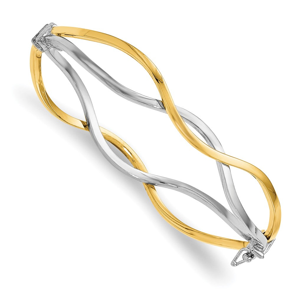 10k Yellow Gold &amp; White Rhodium 10mm Twisted Bangle Bracelet, Item B13531 by The Black Bow Jewelry Co.