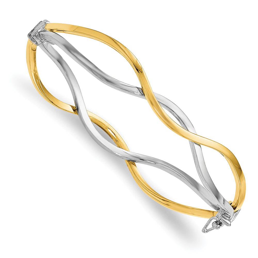10k Yellow Gold & White Rhodium 10mm Twisted Bangle Bracelet, Item B13531 by The Black Bow Jewelry Co.