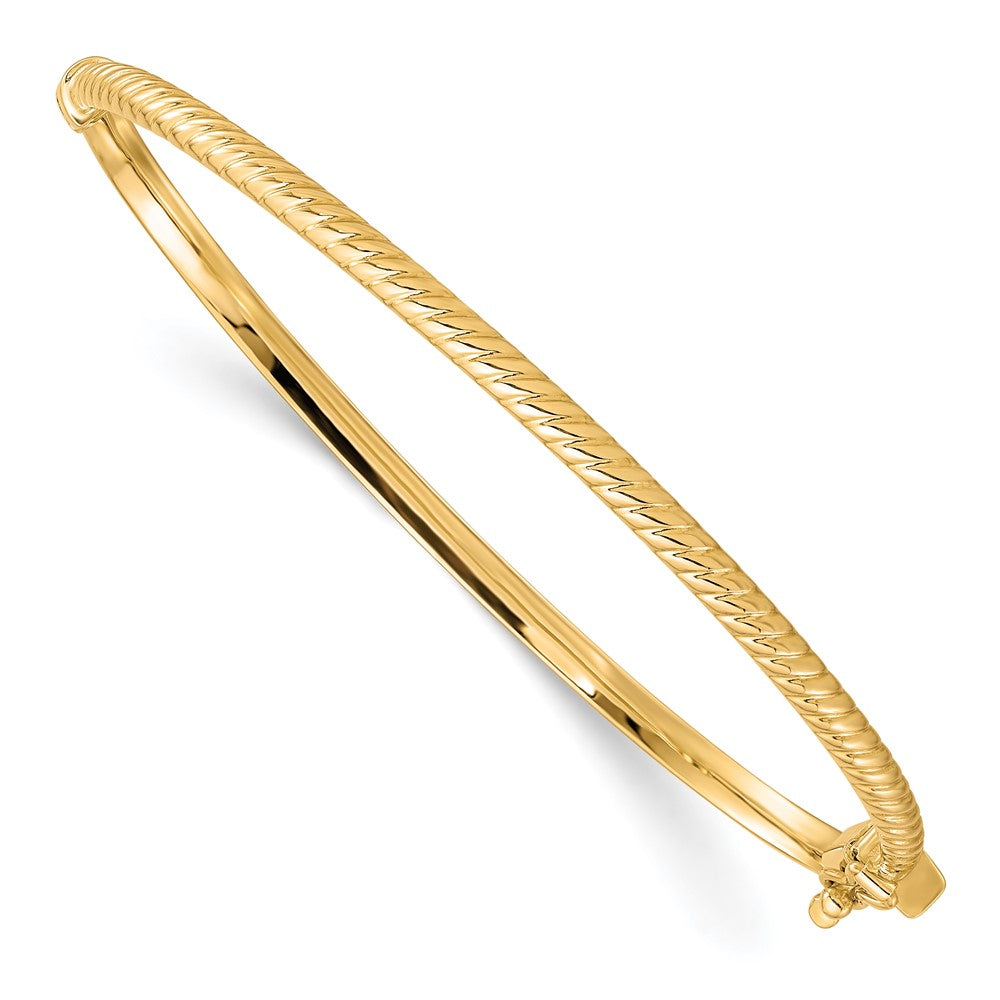 3mm 10k Yellow Gold Polished Textured Hinged Bangle Bracelet, Item B13538 by The Black Bow Jewelry Co.