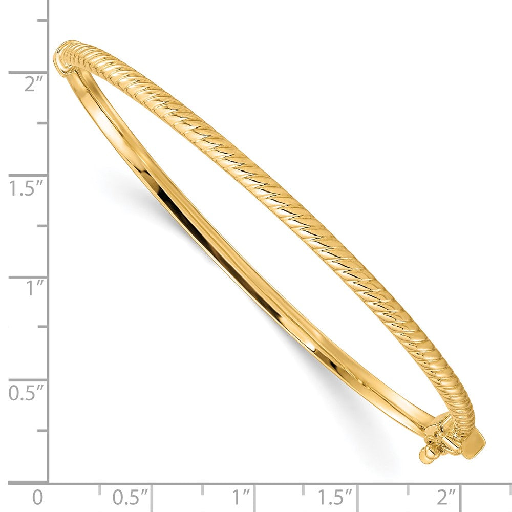 Alternate view of the 3mm 10k Yellow Gold Polished Textured Hinged Bangle Bracelet by The Black Bow Jewelry Co.