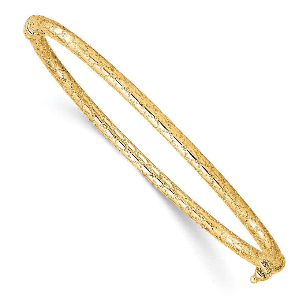 3.2mm 10k Yellow Gold Textured Round Hinged Bangle Bracelet, Item B13540 by The Black Bow Jewelry Co.