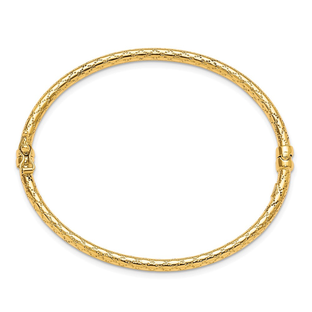 Alternate view of the 3.2mm 10k Yellow Gold Textured Round Hinged Bangle Bracelet by The Black Bow Jewelry Co.