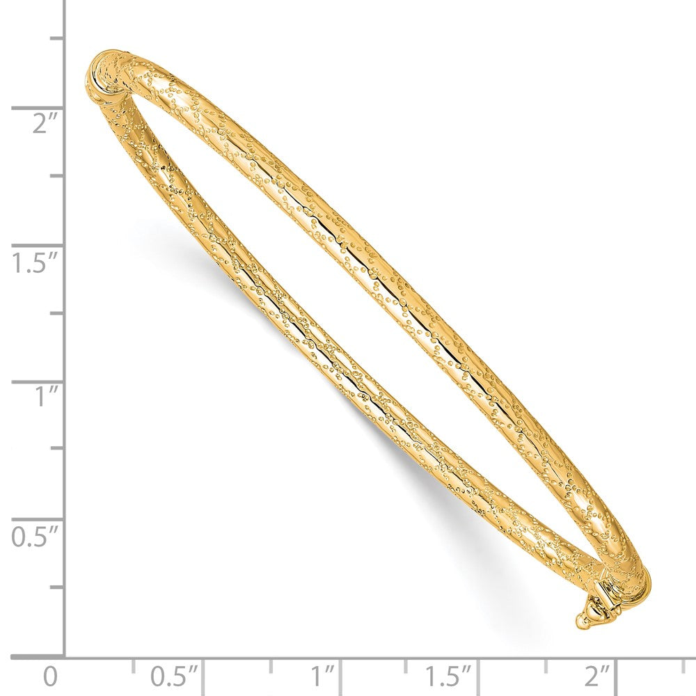 Alternate view of the 3.2mm 10k Yellow Gold Textured Round Hinged Bangle Bracelet by The Black Bow Jewelry Co.