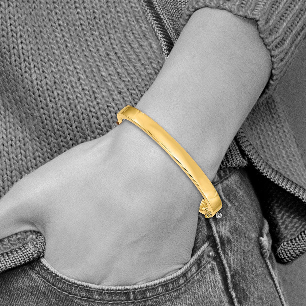 Alternate view of the 6.3mm 14k Yellow Gold Polished Solid Open Back Hinged Bangle Bracelet by The Black Bow Jewelry Co.