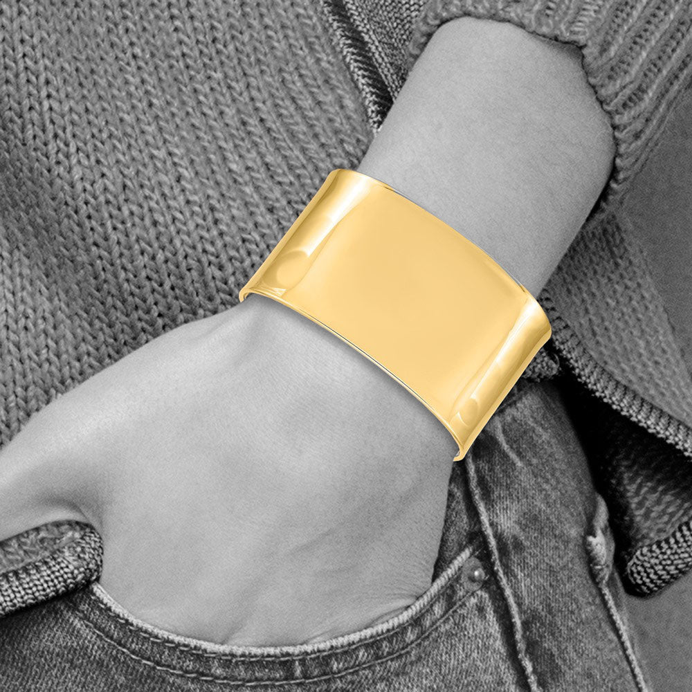 Alternate view of the 37mm 14k Yellow Gold Polished Solid Cuff Bangle Bracelet by The Black Bow Jewelry Co.
