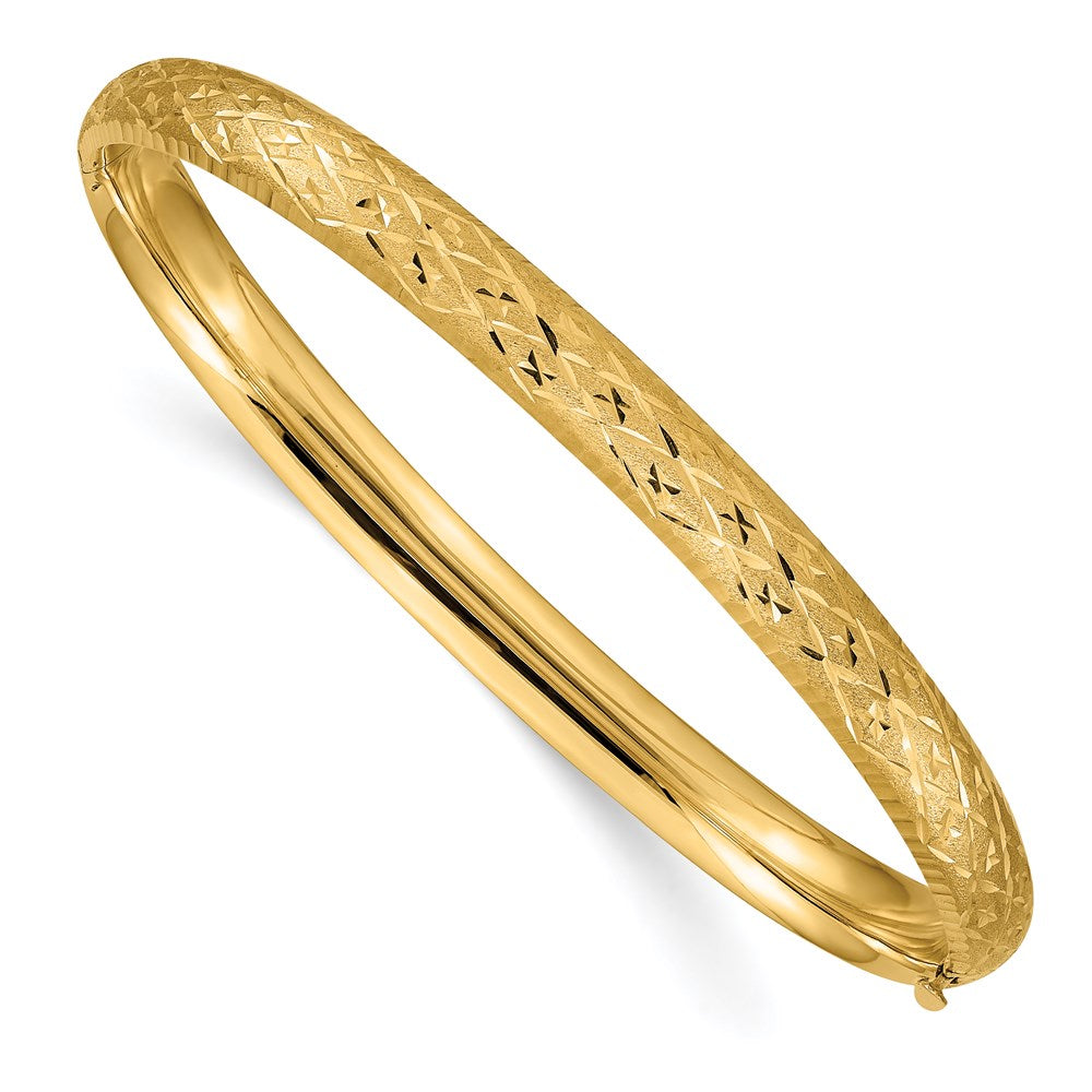 6.5mm, 14k Yellow Gold, Diamond Cut Fancy Hinged Bangle Bracelet, Item B13569 by The Black Bow Jewelry Co.
