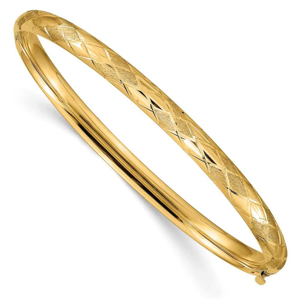 4.75mm 14k Yellow Gold Diamond Cut &amp; Satin Hinged Bangle Bracelet, Item B13571 by The Black Bow Jewelry Co.