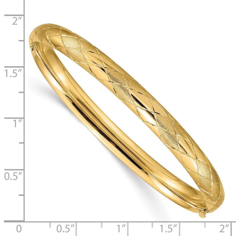 Alternate view of the 6.5mm 14k Yellow Gold Diamond Cut &amp; Satin Hinged Bangle Bracelet by The Black Bow Jewelry Co.