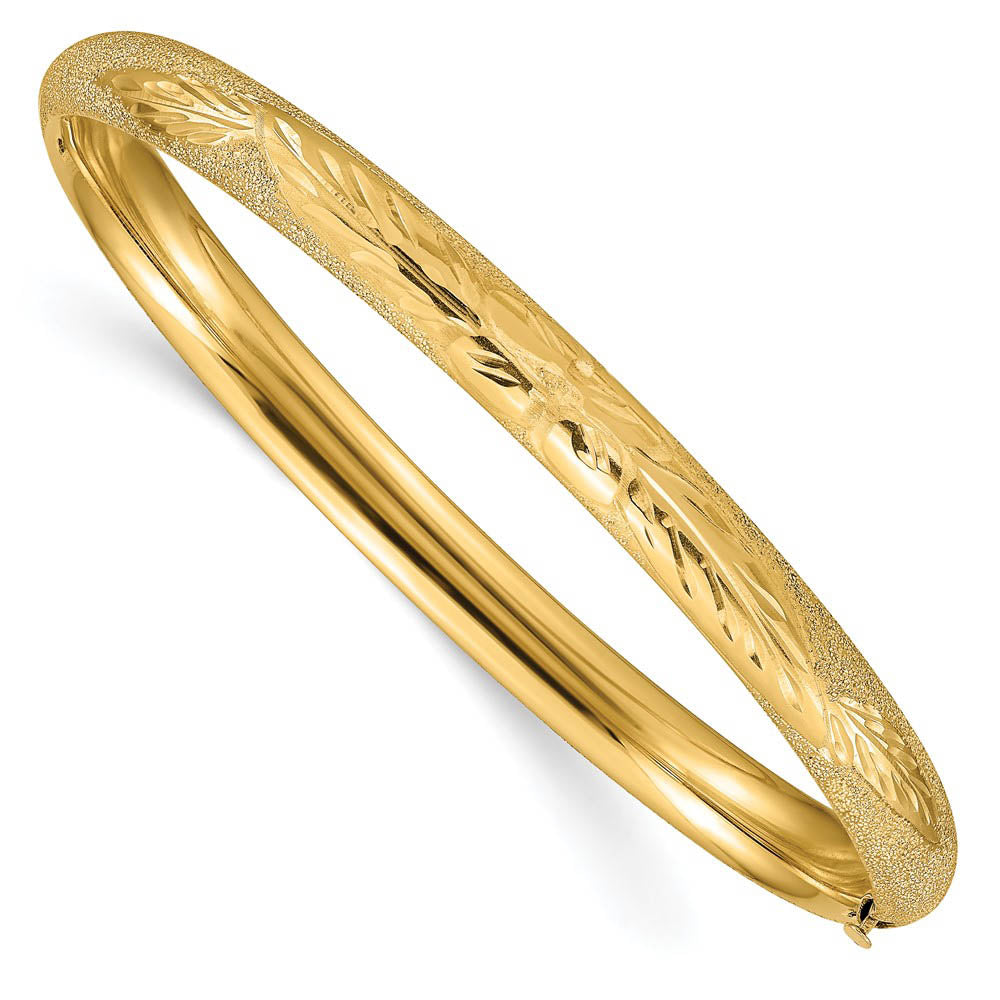 6mm 14k Yellow Gold Laser Cut Hinged Bangle Bracelet, Inch