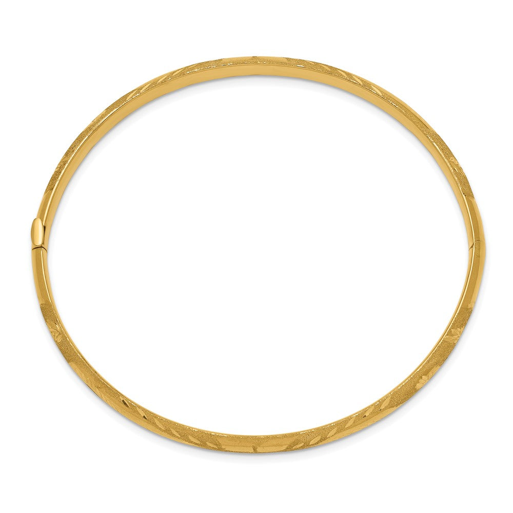Alternate view of the 5mm 14k Yellow Gold Laser Cut Hinged Bangle Bracelet, 7 Inch by The Black Bow Jewelry Co.