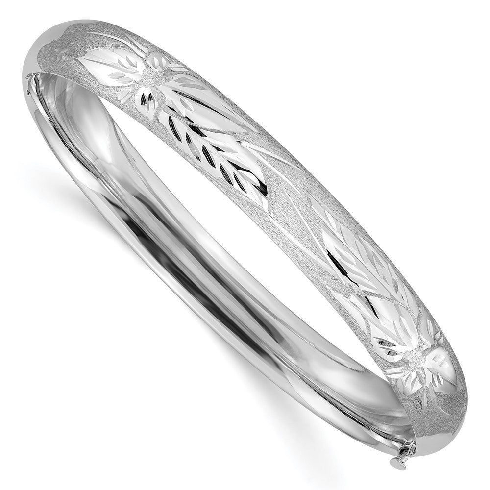 8mm 14k White Gold Florentine Engraved Hinged Bangle Bracelet, Item B13580 by The Black Bow Jewelry Co.