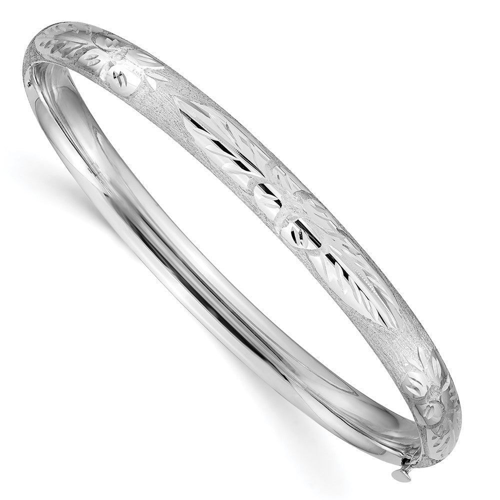 6mm 14k White Gold Florentine Engraved Hinged Bangle Bracelet, Item B13581 by The Black Bow Jewelry Co.