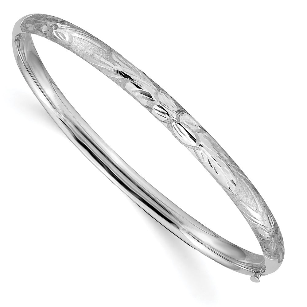5mm 14k White Gold Florentine Engraved Hinged Bangle Bracelet, Item B13582 by The Black Bow Jewelry Co.