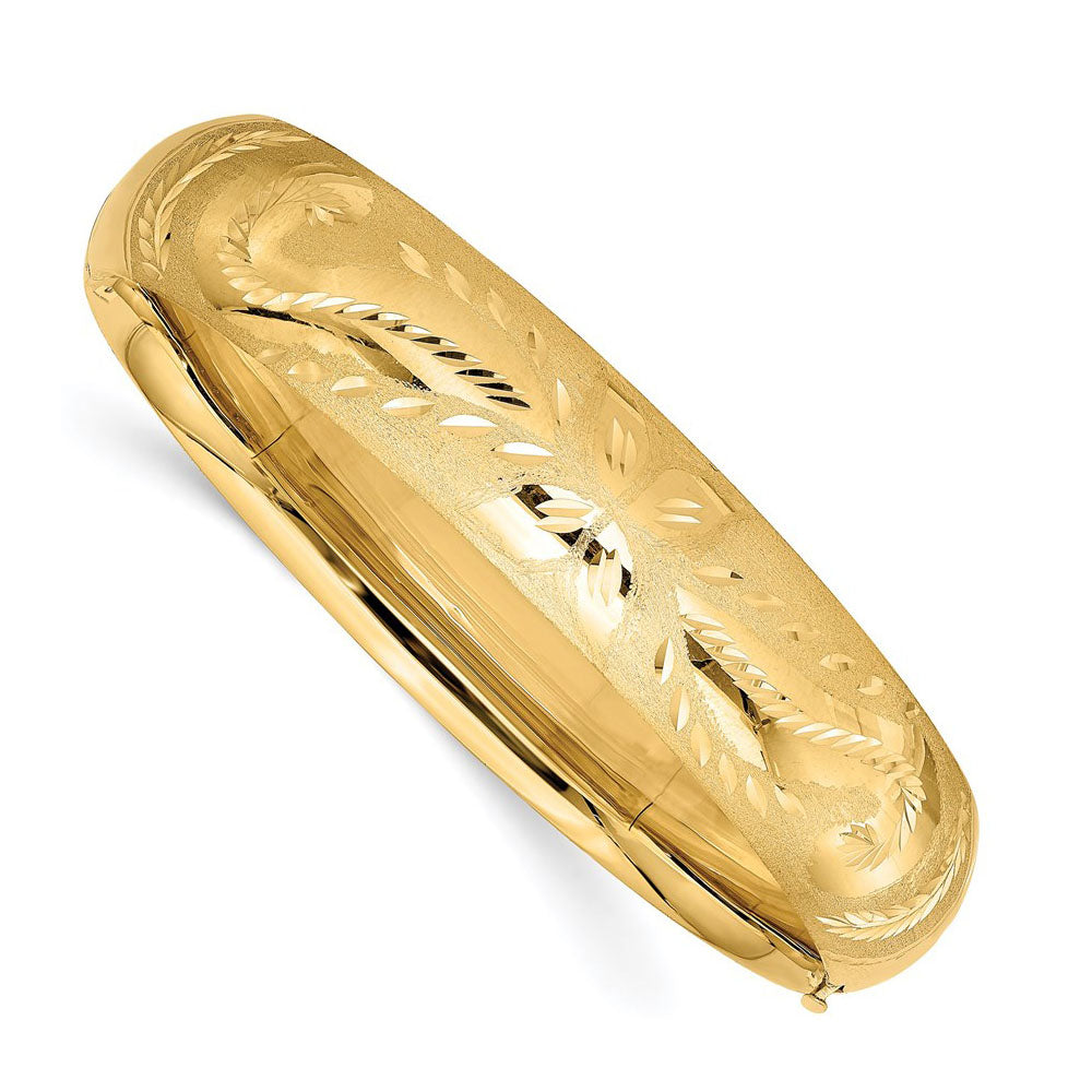 14.5mm 14k Yellow Gold Florentine Engraved Hinged Bangle Bracelet, 7in, Item B13583 by The Black Bow Jewelry Co.