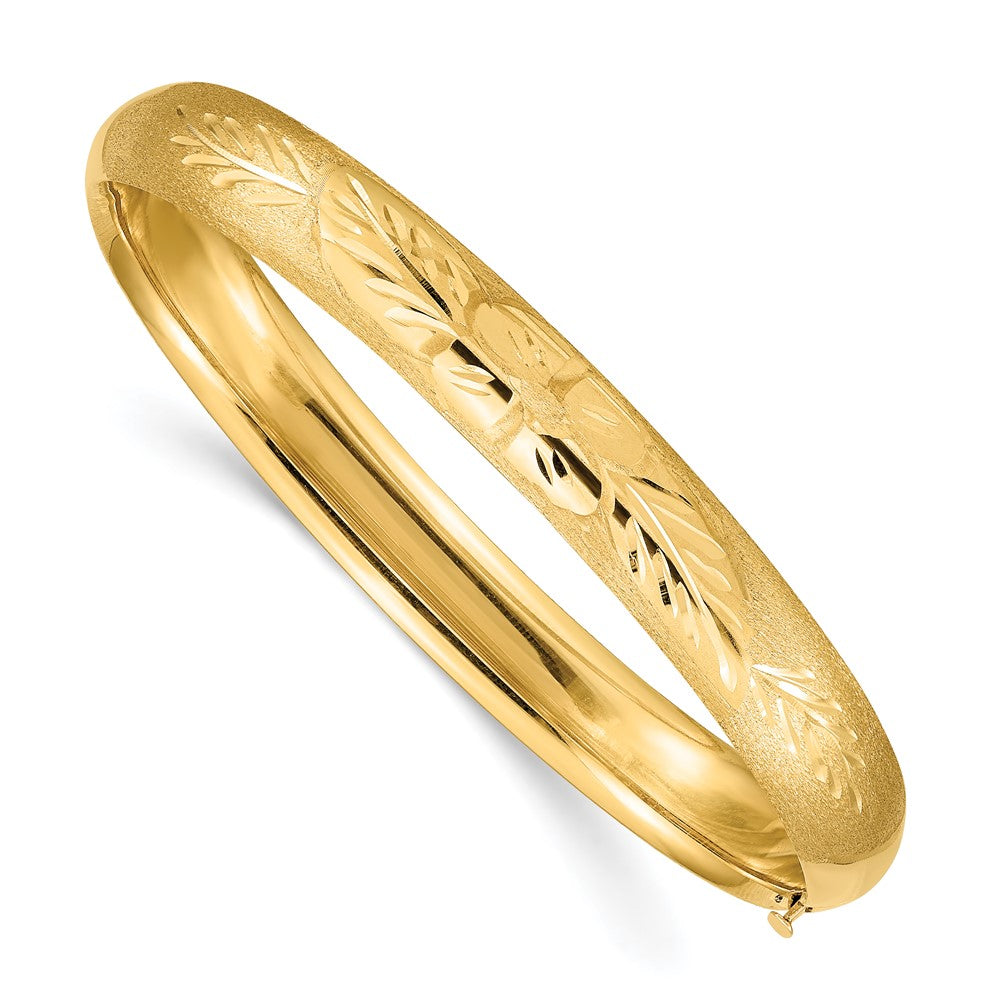 8mm 14k Yellow Gold Florentine Engraved Hinged Bangle Bracelet, 7 Inch, Item B13587 by The Black Bow Jewelry Co.