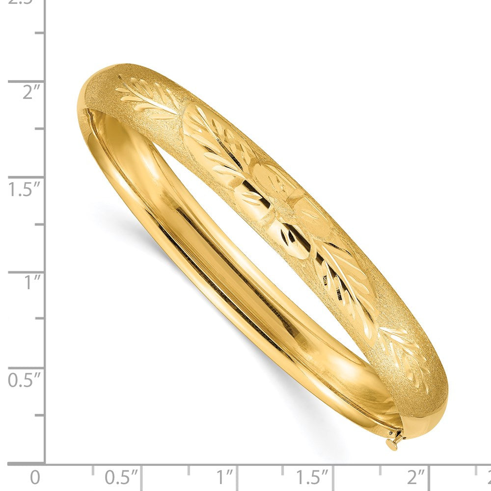 Alternate view of the 8mm 14k Yellow Gold Florentine Engraved Hinged Bangle Bracelet, 8 Inch by The Black Bow Jewelry Co.
