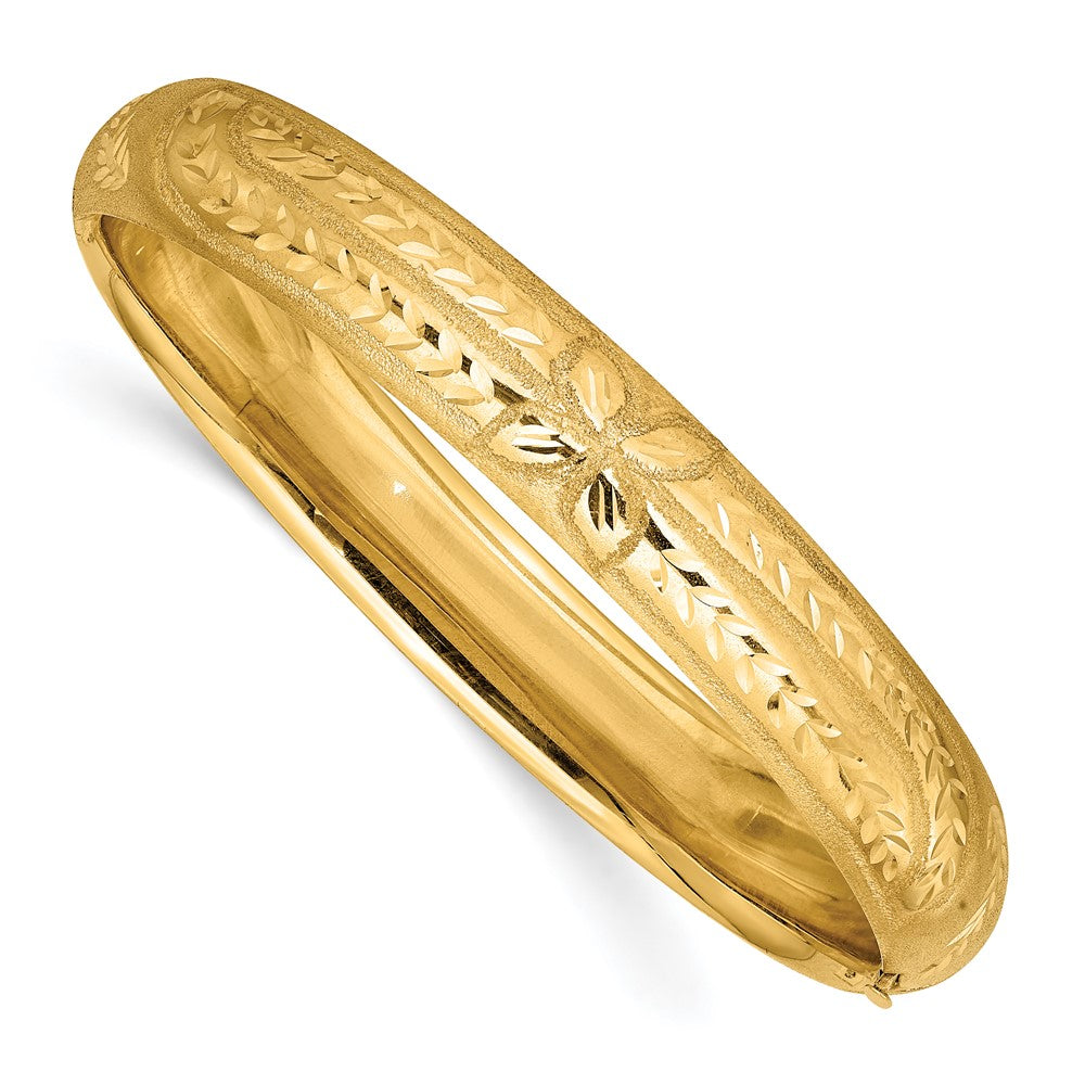 11mm 14k Yellow Gold Florentine Engraved Hinged Bangle Bracelet, 7in, Item B13589 by The Black Bow Jewelry Co.