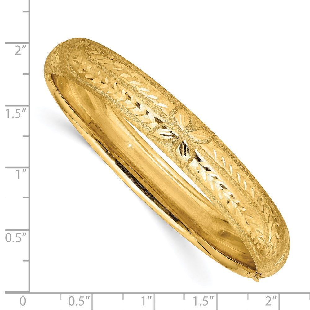 Alternate view of the 11mm 14k Yellow Gold Florentine Engraved Hinged Bangle Bracelet, 7in by The Black Bow Jewelry Co.