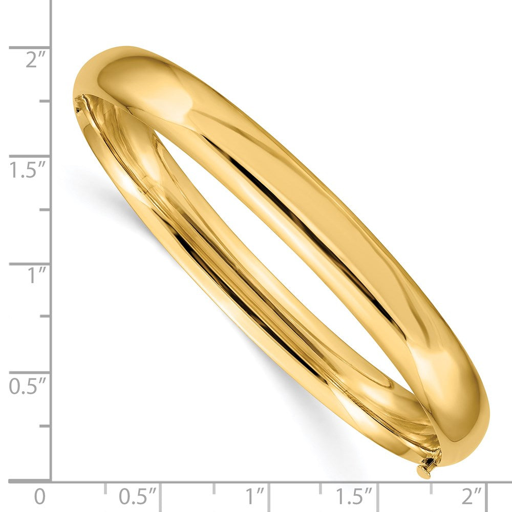Alternate view of the 8mm 14k Yellow Gold Polished Domed Hinged Bangle Bracelet, 7 Inch by The Black Bow Jewelry Co.