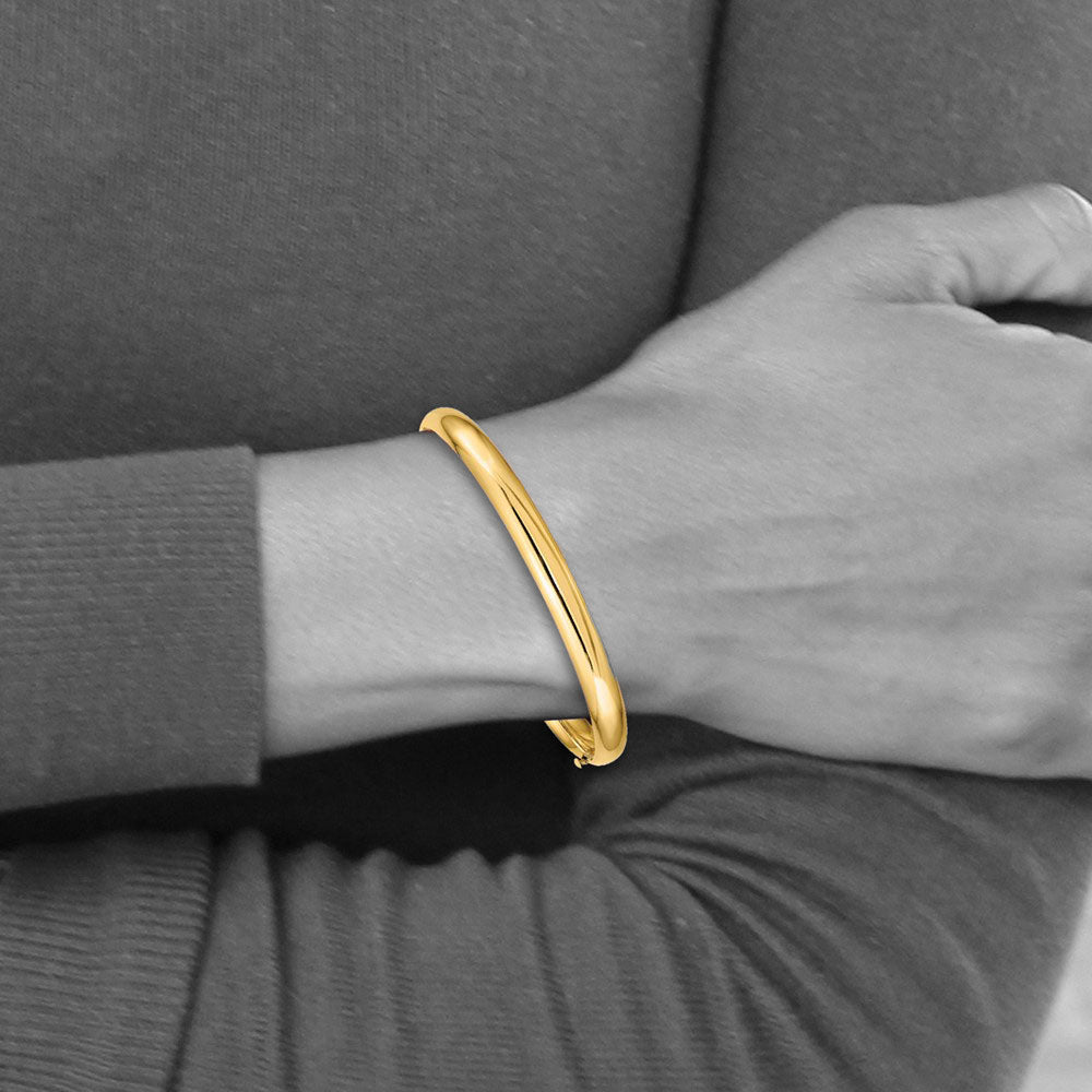 Alternate view of the 6mm 14k Yellow Gold Polished Domed Hinged Bangle Bracelet, 8 Inch by The Black Bow Jewelry Co.