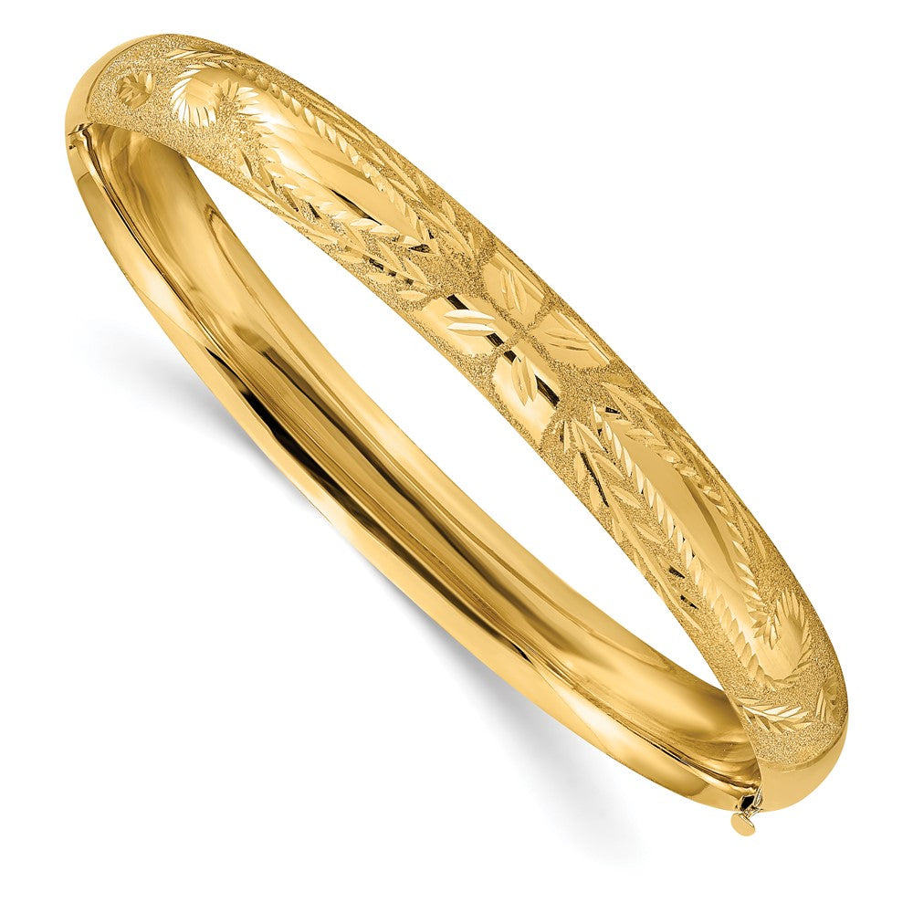 8mm 14k Yellow Gold Laser Cut Domed Hinged Bangle Bracelet, 7 Inch, Item B13605 by The Black Bow Jewelry Co.