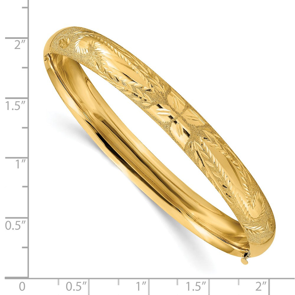 Alternate view of the 8mm 14k Yellow Gold Laser Cut Domed Hinged Bangle Bracelet, 7 Inch by The Black Bow Jewelry Co.