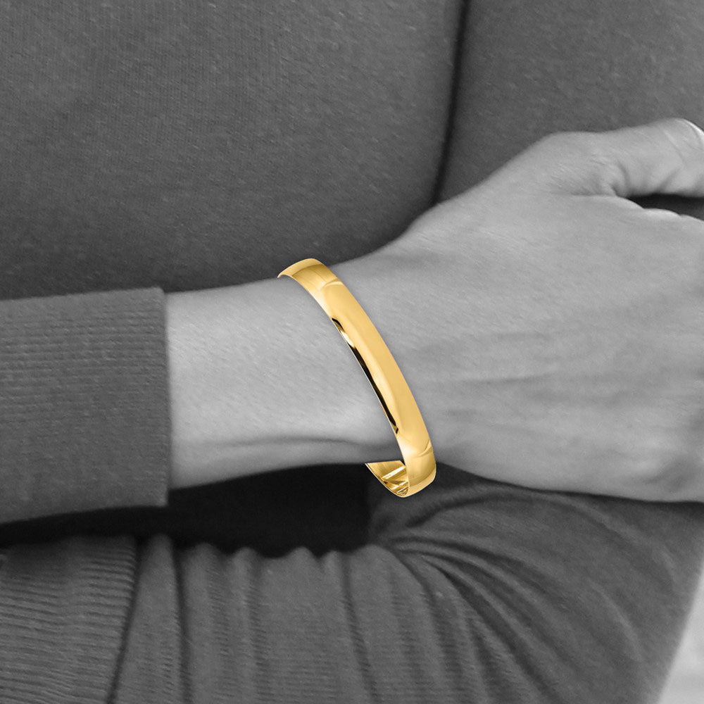 Alternate view of the 8mm 14k Yellow Gold Solid Polished Half-Round Slip-On Bangle Bracelet by The Black Bow Jewelry Co.