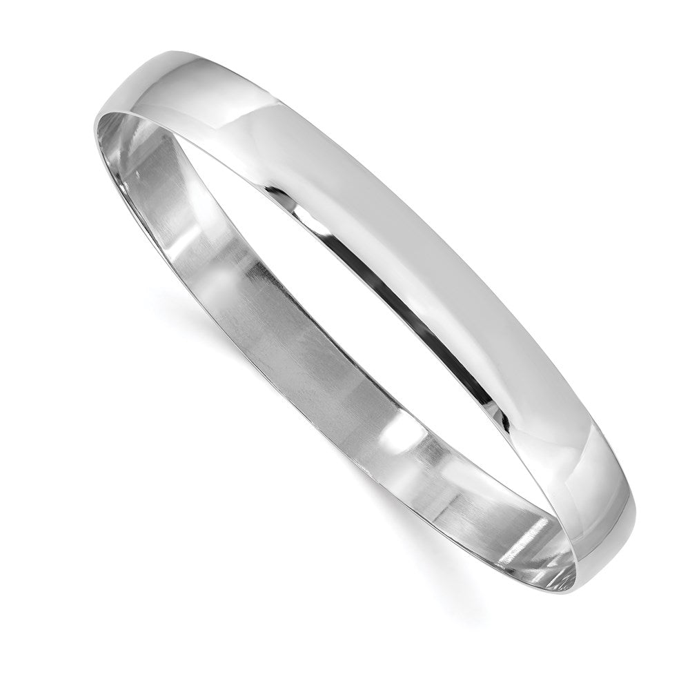 8mm 14k White Gold Solid Polished Half-Round Slip-On Bangle Bracelet, Item B13610 by The Black Bow Jewelry Co.