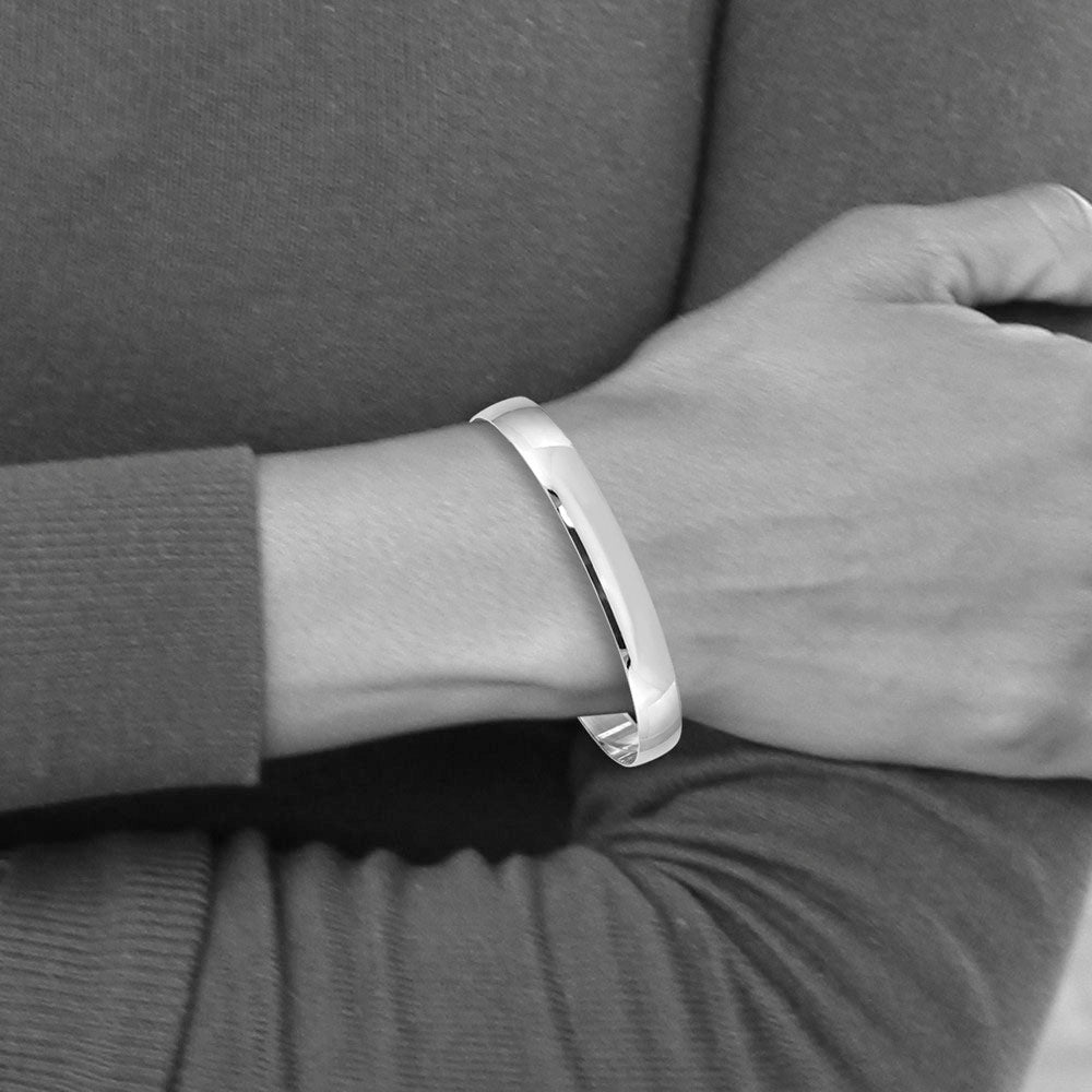 Alternate view of the 8mm 14k White Gold Solid Polished Half-Round Slip-On Bangle Bracelet by The Black Bow Jewelry Co.