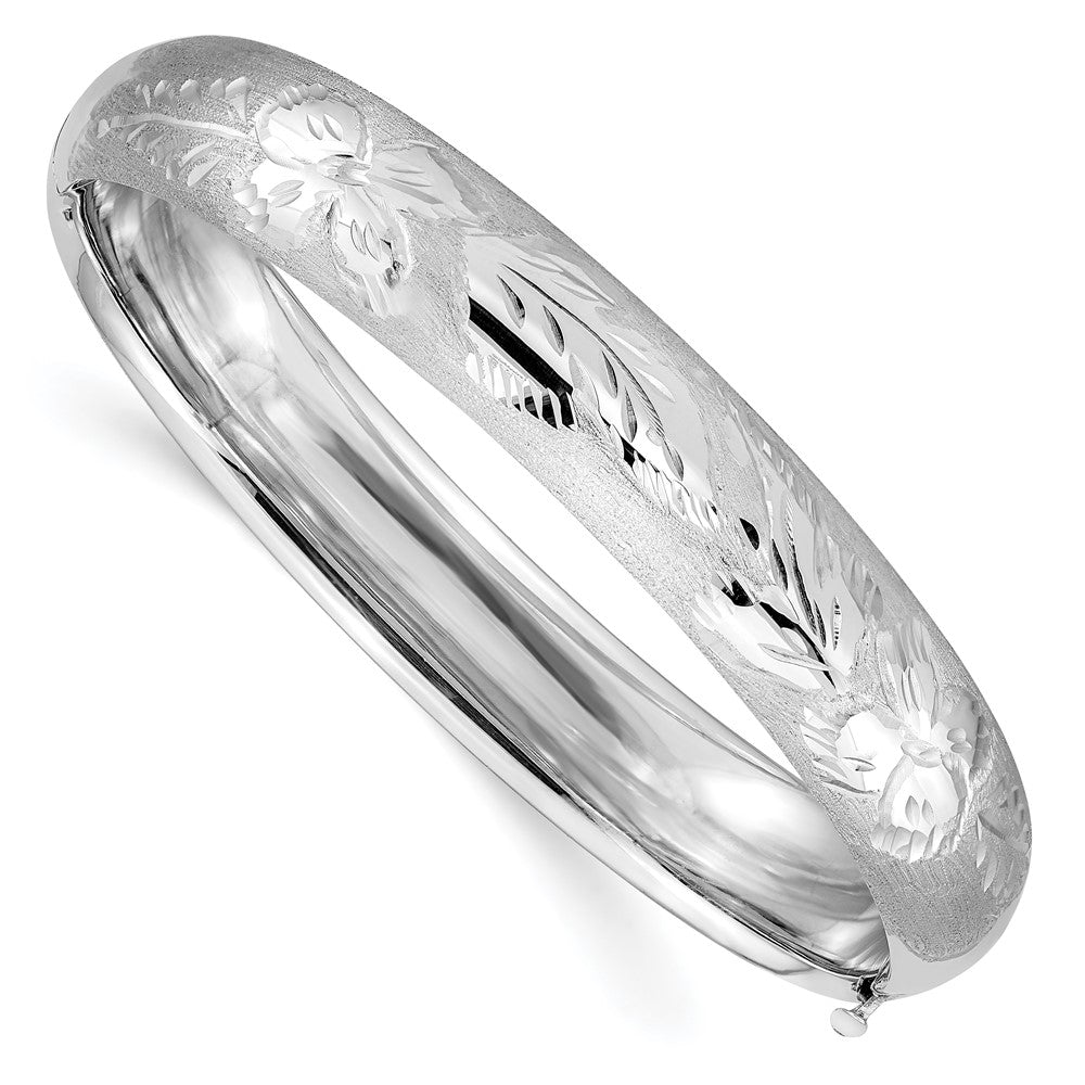 11mm 14k White Gold Florentine Engraved Hinged Bangle Bracelet, Item B13612 by The Black Bow Jewelry Co.