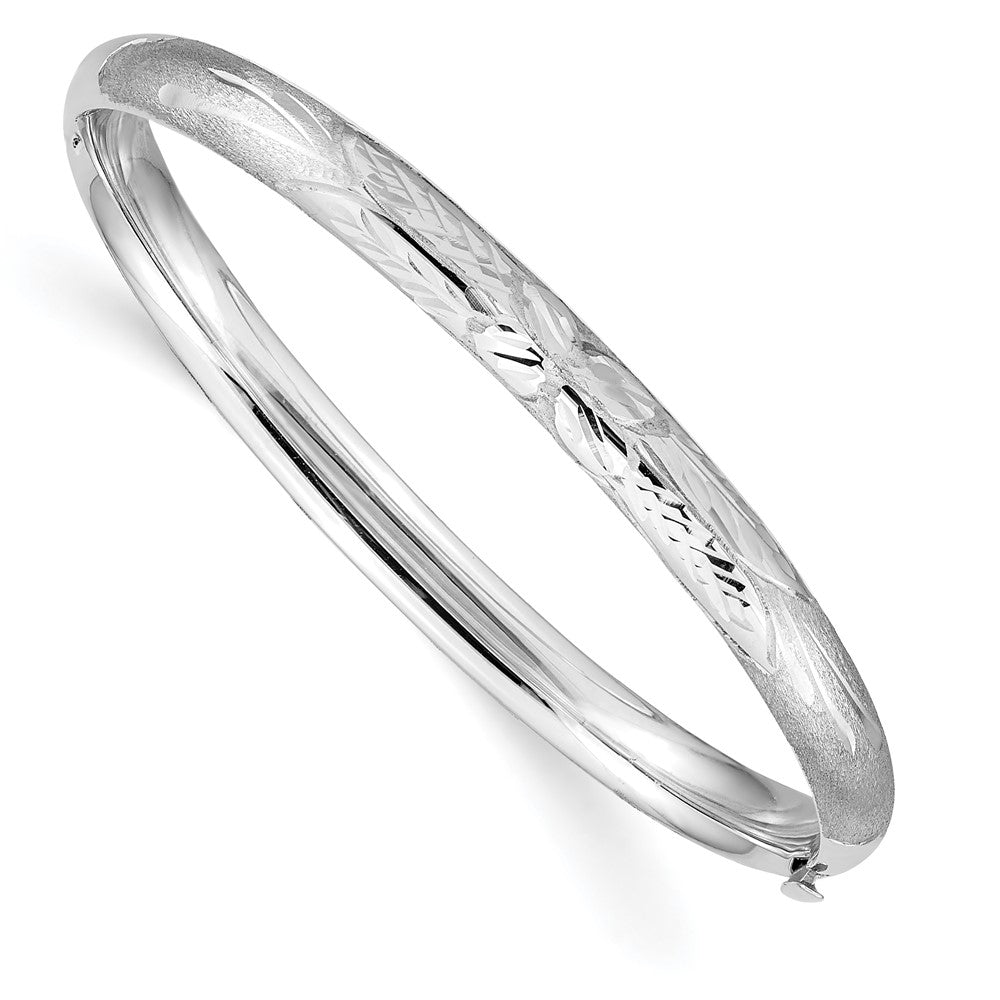 5mm 14k White Gold D/C &amp; Florentine Engraved Hinged Bangle Bracelet, Item B13613 by The Black Bow Jewelry Co.