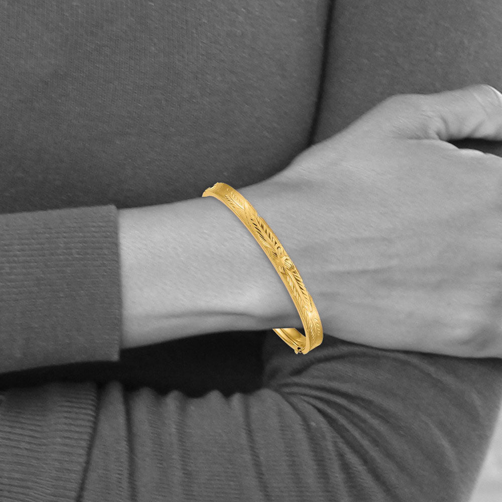 Alternate view of the 6mm 14k Yellow Gold Diamond Cut Concave Hinged Bangle Bracelet, 7 Inch by The Black Bow Jewelry Co.