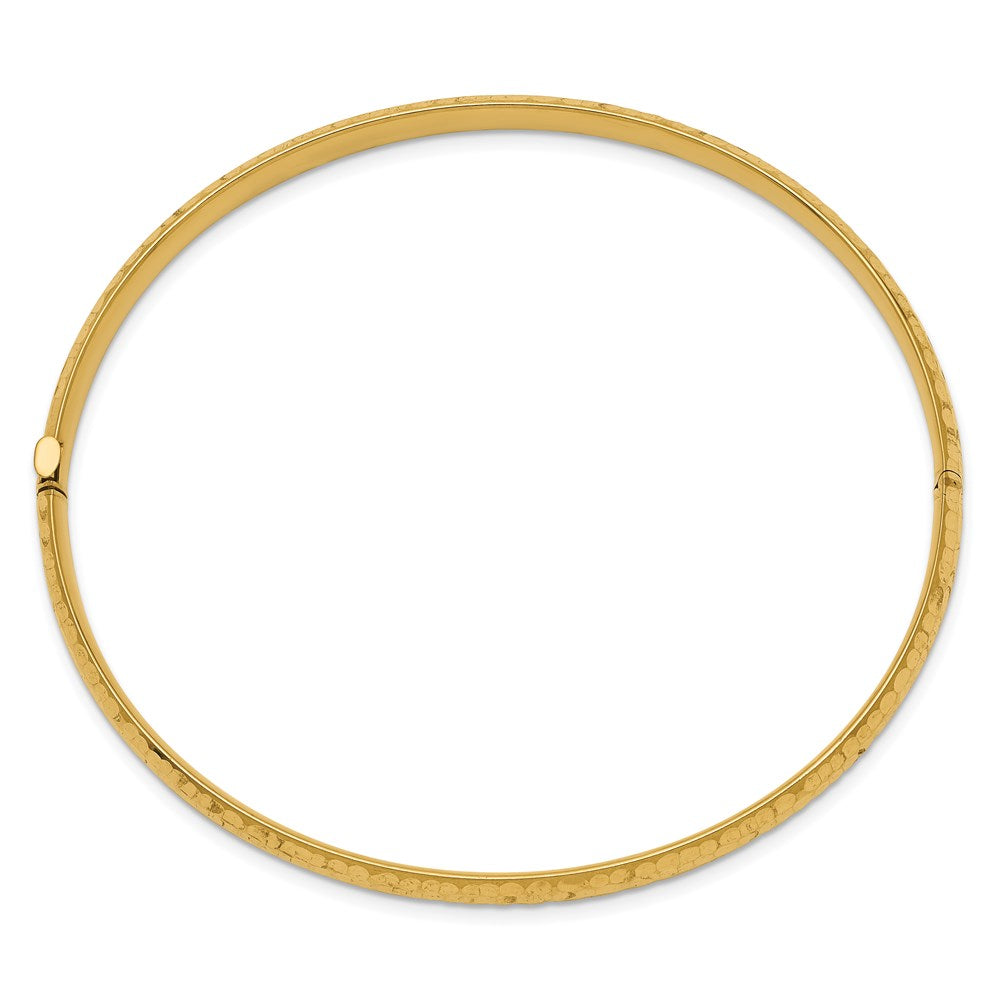 Alternate view of the 4.75mm 14k Yellow Gold Hammered Domed Hinged Bangle Bracelet by The Black Bow Jewelry Co.