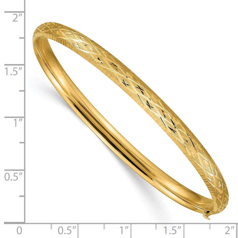 Alternate view of the 4.75mm 14k Yellow Gold Diamond Cut Fancy Hinged Bangle Bracelet by The Black Bow Jewelry Co.