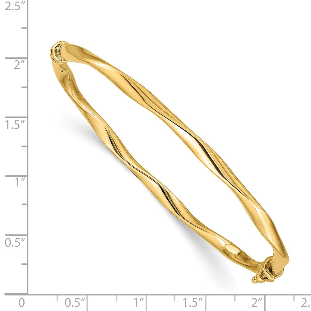 Alternate view of the 4mm 14k Yellow Gold Twisted Tube Hinged Bangle Bracelet by The Black Bow Jewelry Co.