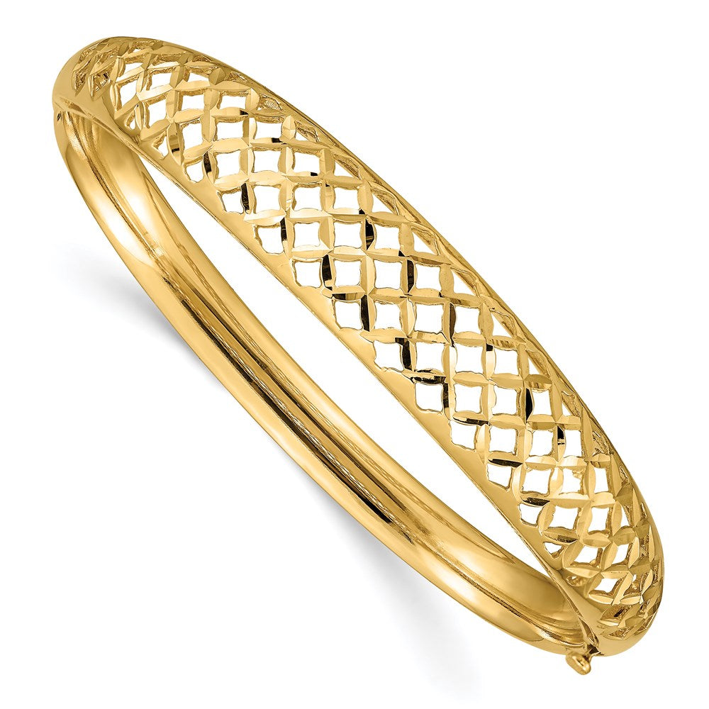 14k Yellow Gold Diamond Cut Graduated Weave Hinged Bangle Bracelet, Item B13624 by The Black Bow Jewelry Co.
