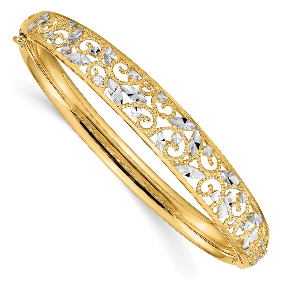 14k Yellow Gold &amp; White Rhodium Graduated Diamond Cut Bangle Bracelet, Item B13625 by The Black Bow Jewelry Co.