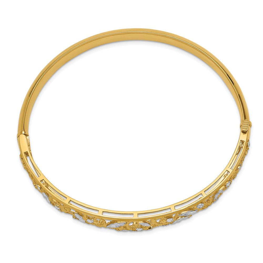 Alternate view of the 14k Yellow Gold &amp; White Rhodium Graduated Diamond Cut Bangle Bracelet by The Black Bow Jewelry Co.