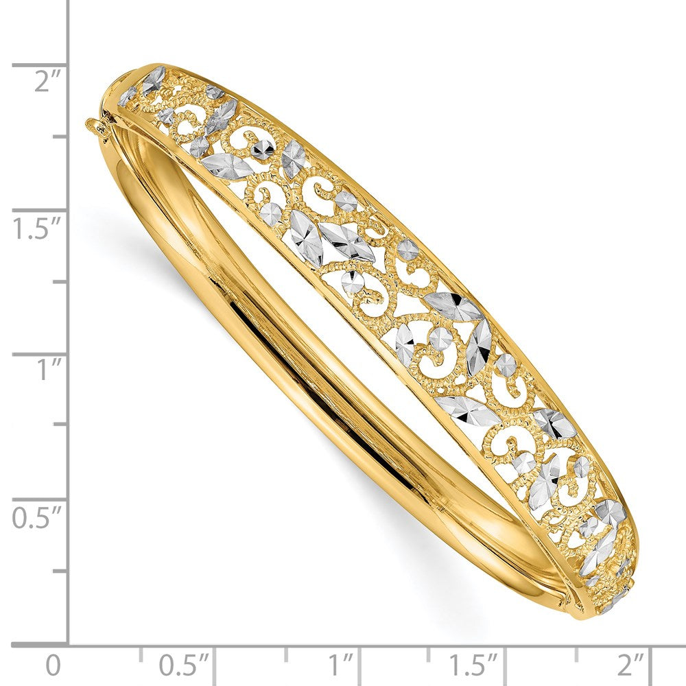 Alternate view of the 14k Yellow Gold &amp; White Rhodium Graduated Diamond Cut Bangle Bracelet by The Black Bow Jewelry Co.