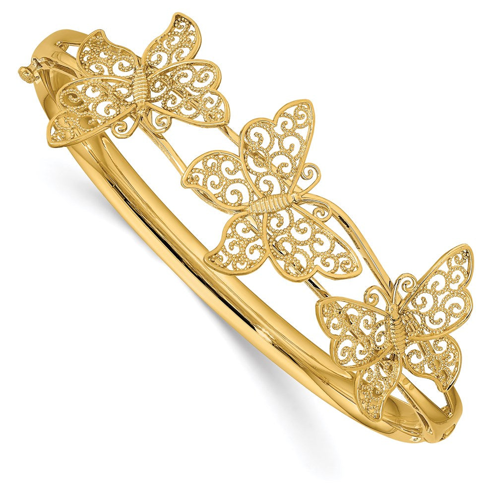 14k Yellow Gold Filigree Butterfly Hinged Bangle Bracelet, Item B13628 by The Black Bow Jewelry Co.