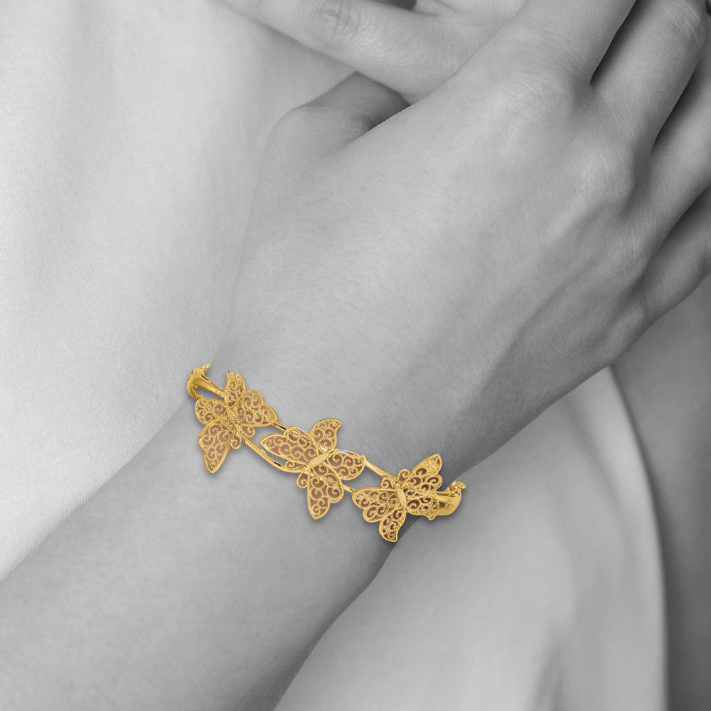 Alternate view of the 14k Yellow Gold Filigree Butterfly Hinged Bangle Bracelet by The Black Bow Jewelry Co.