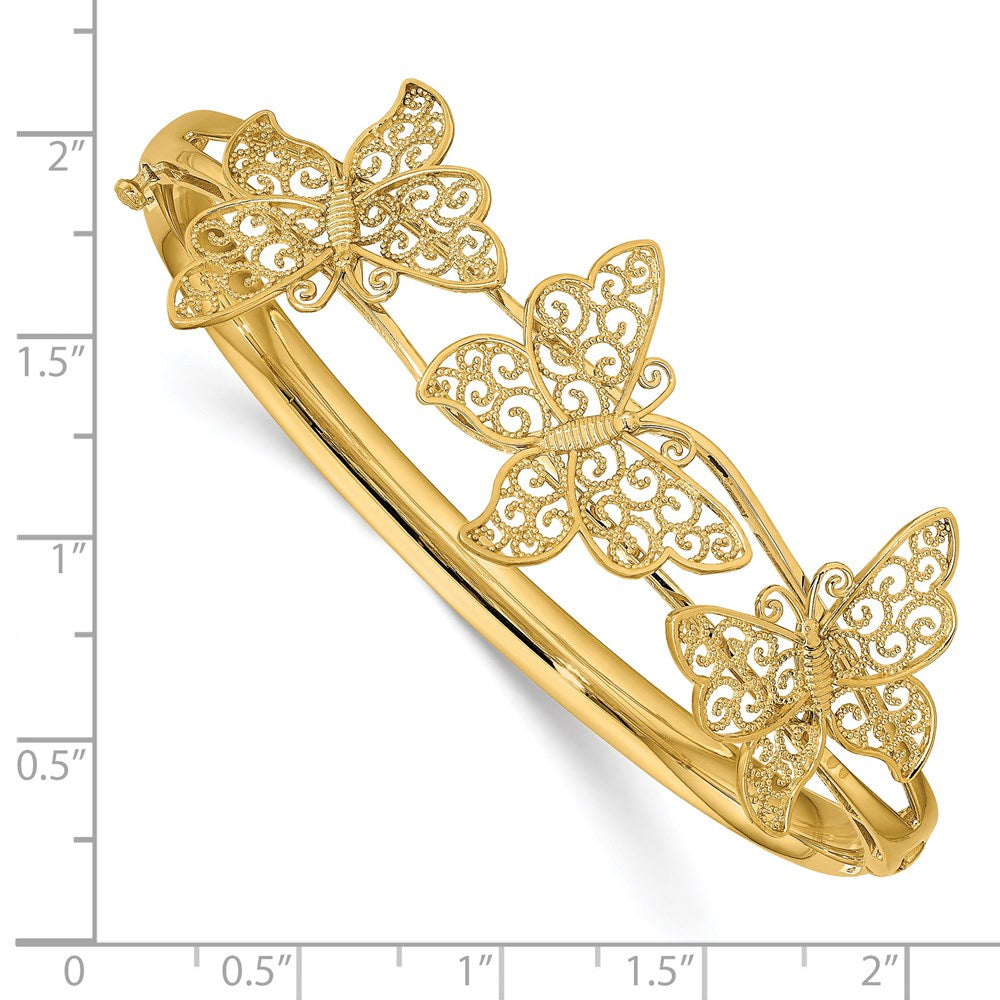 Alternate view of the 14k Yellow Gold Filigree Butterfly Hinged Bangle Bracelet by The Black Bow Jewelry Co.