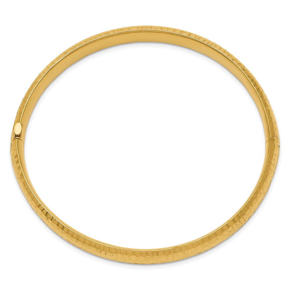 Alternate view of the 8.75mm 14k Yellow Gold Hammered Domed Hinged Bangle Bracelet by The Black Bow Jewelry Co.