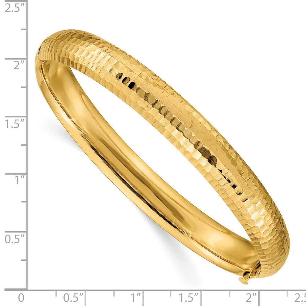 Alternate view of the 8.75mm 14k Yellow Gold Hammered Domed Hinged Bangle Bracelet by The Black Bow Jewelry Co.