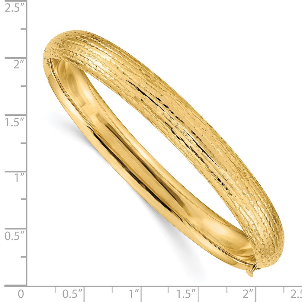 Alternate view of the 8.75mm 14k Yellow Gold Diamond Cut Fancy Hinged Bangle Bracelet by The Black Bow Jewelry Co.